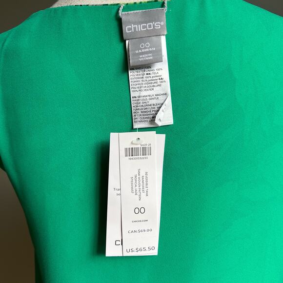 NWT Chico’s Reversible Tropical-To-Solid Tank Size 00 XS Blue Green Floral - Picture 7 of 8